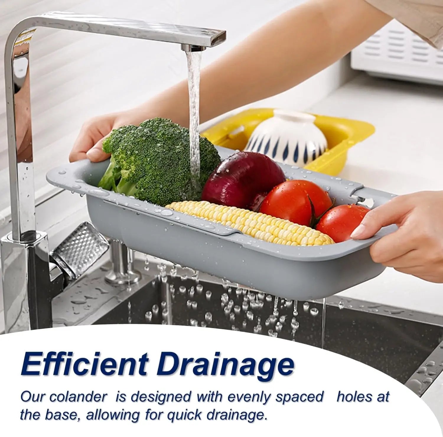 Collapsible Drain Basket, Kitchen Sink Strainer, Vegetable Wash Basket, Storage Rack, Fruit and Vegetable Drain Basket, Milky White, Draining Utensils,