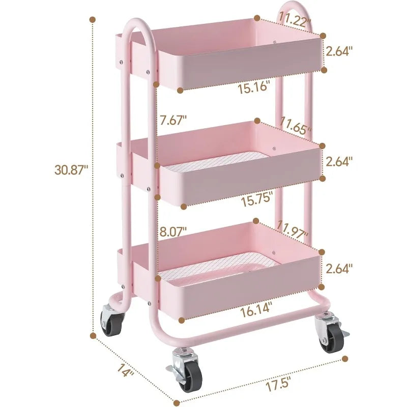 3-Tier Rolling Cart for Kitchen, Bathroom & Home Storage