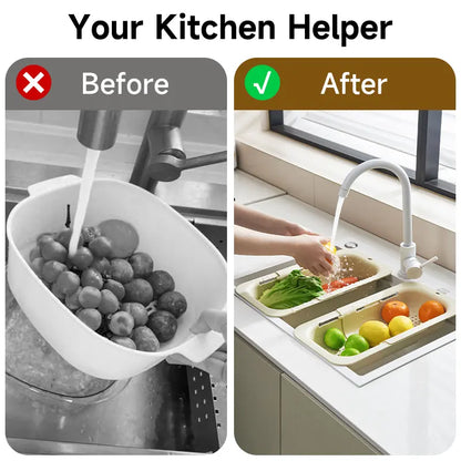 Collapsible Drain Basket, Kitchen Sink Strainer, Vegetable Wash Basket, Storage Rack, Fruit and Vegetable Drain Basket, Milky White, Draining Utensils,