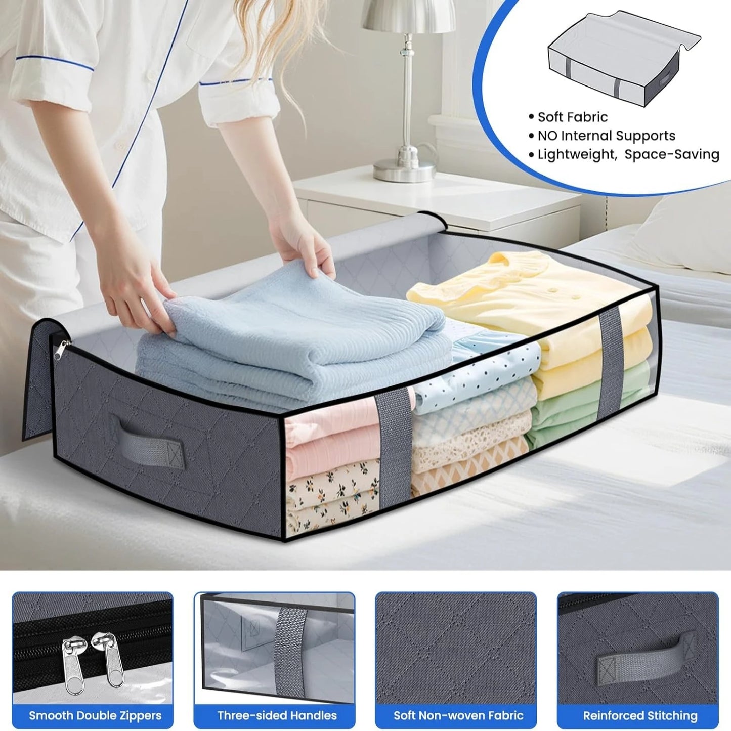 4-Pack Under Bed Storage Bags – Space Saving Organizer