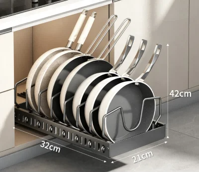 Pull-Out Pots and Pans Organizer with Adjustable Dividers
