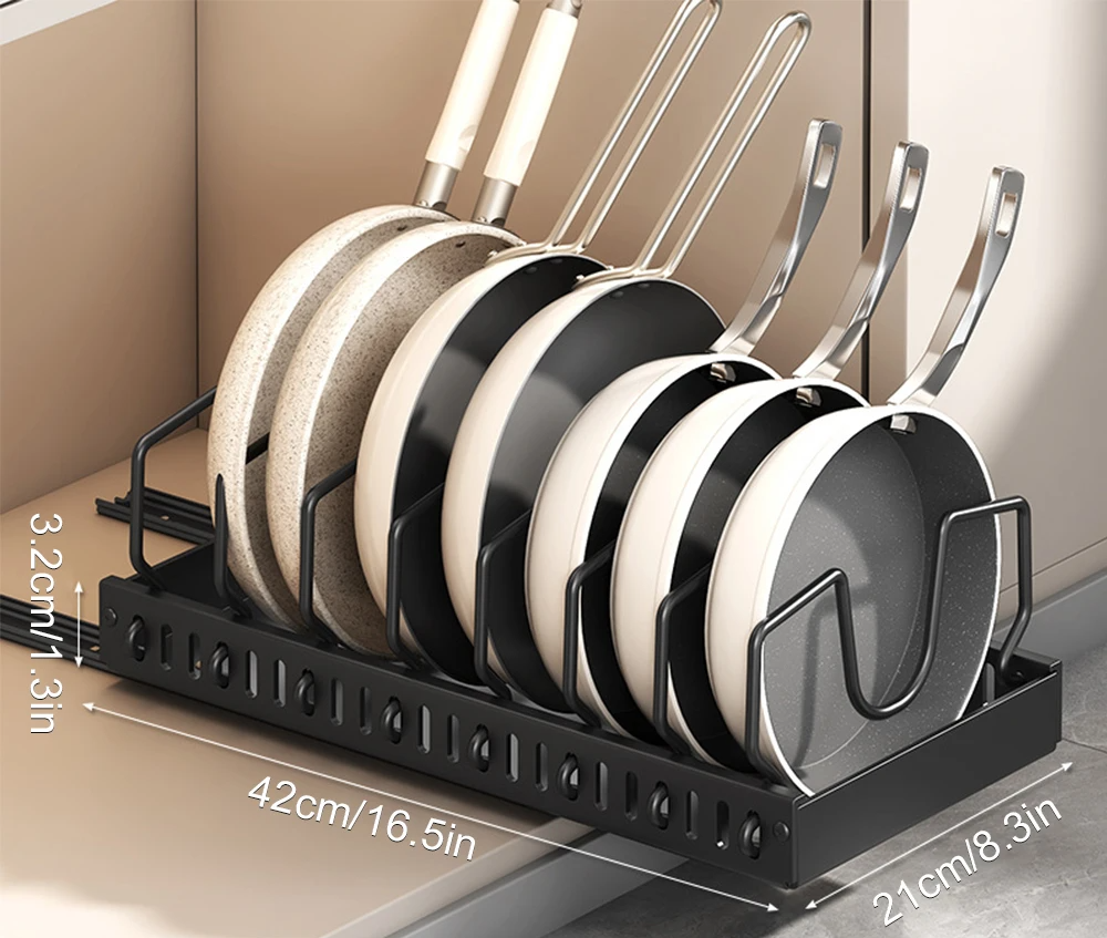 Pull-Out Pots and Pans Organizer with Adjustable Dividers