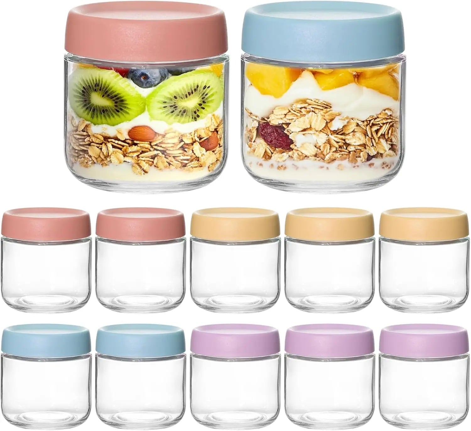 12-Pack Glass Jars for Breakfast Prep & Kitchen Organization