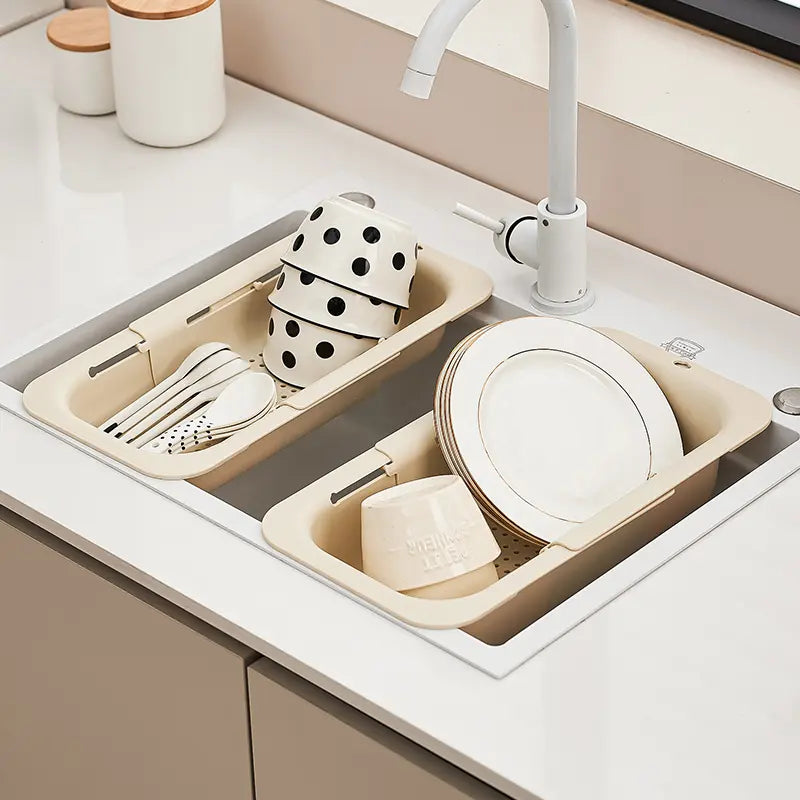 Collapsible Drain Basket, Kitchen Sink Strainer, Vegetable Wash Basket, Storage Rack, Fruit and Vegetable Drain Basket, Milky White, Draining Utensils,