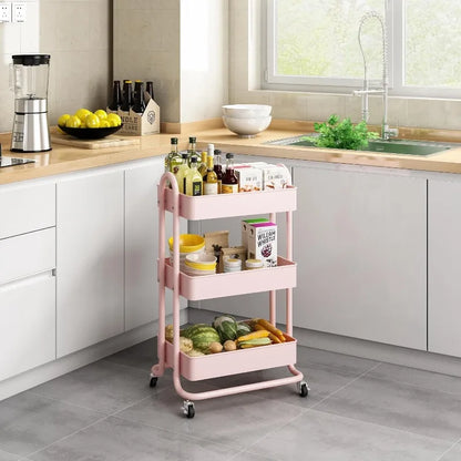 3-Tier Rolling Cart for Kitchen, Bathroom & Home Storage