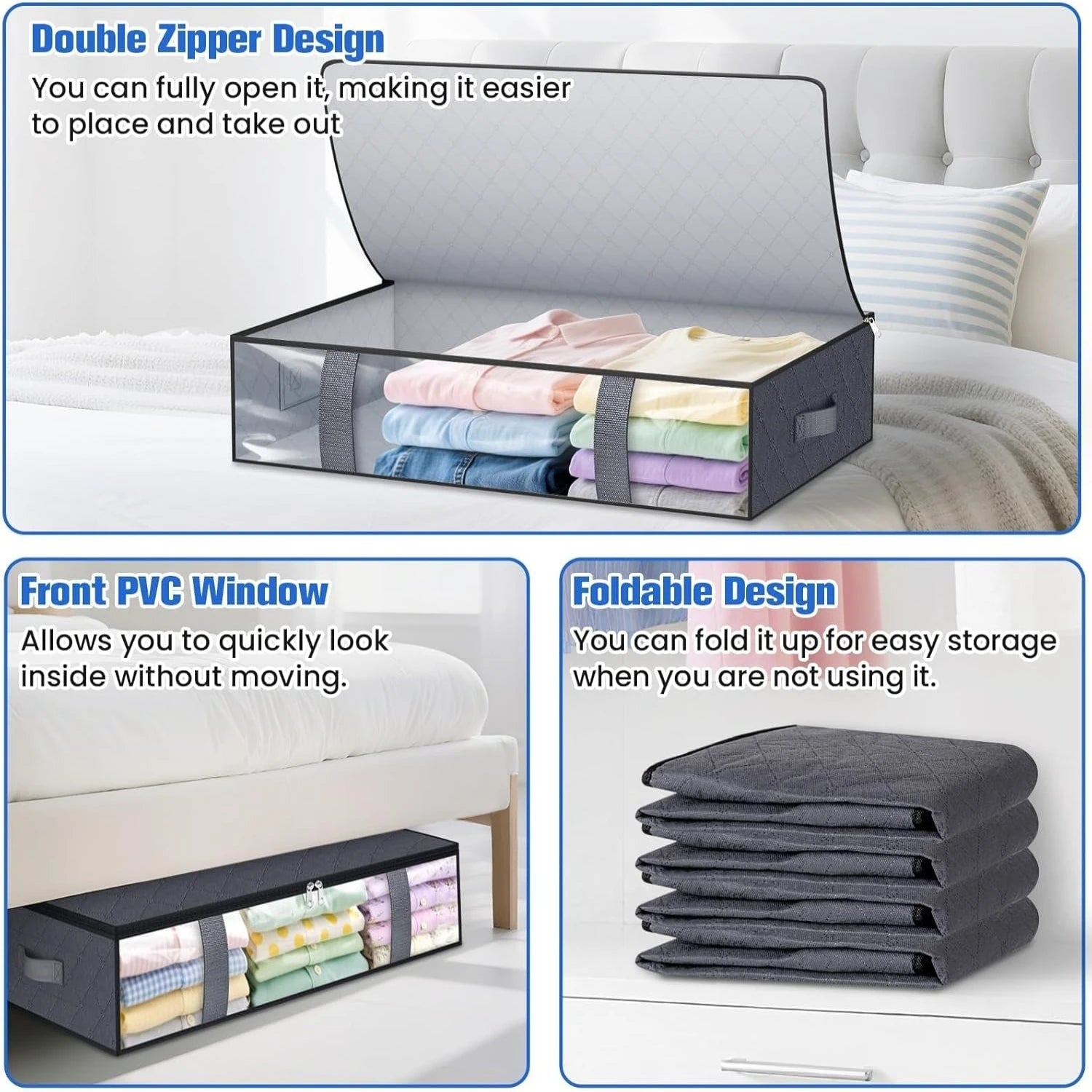 4-Pack Under Bed Storage Bags – Space Saving Organizer
