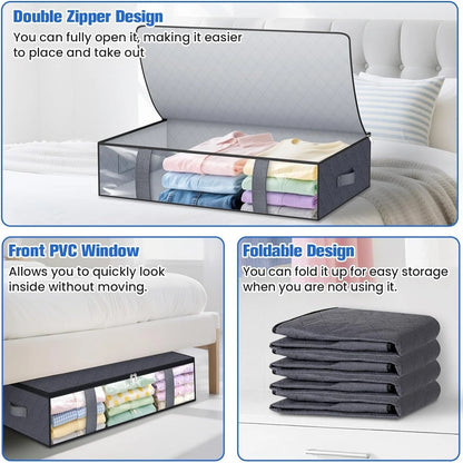 4-Pack Under Bed Storage Bags – Space Saving Organizer