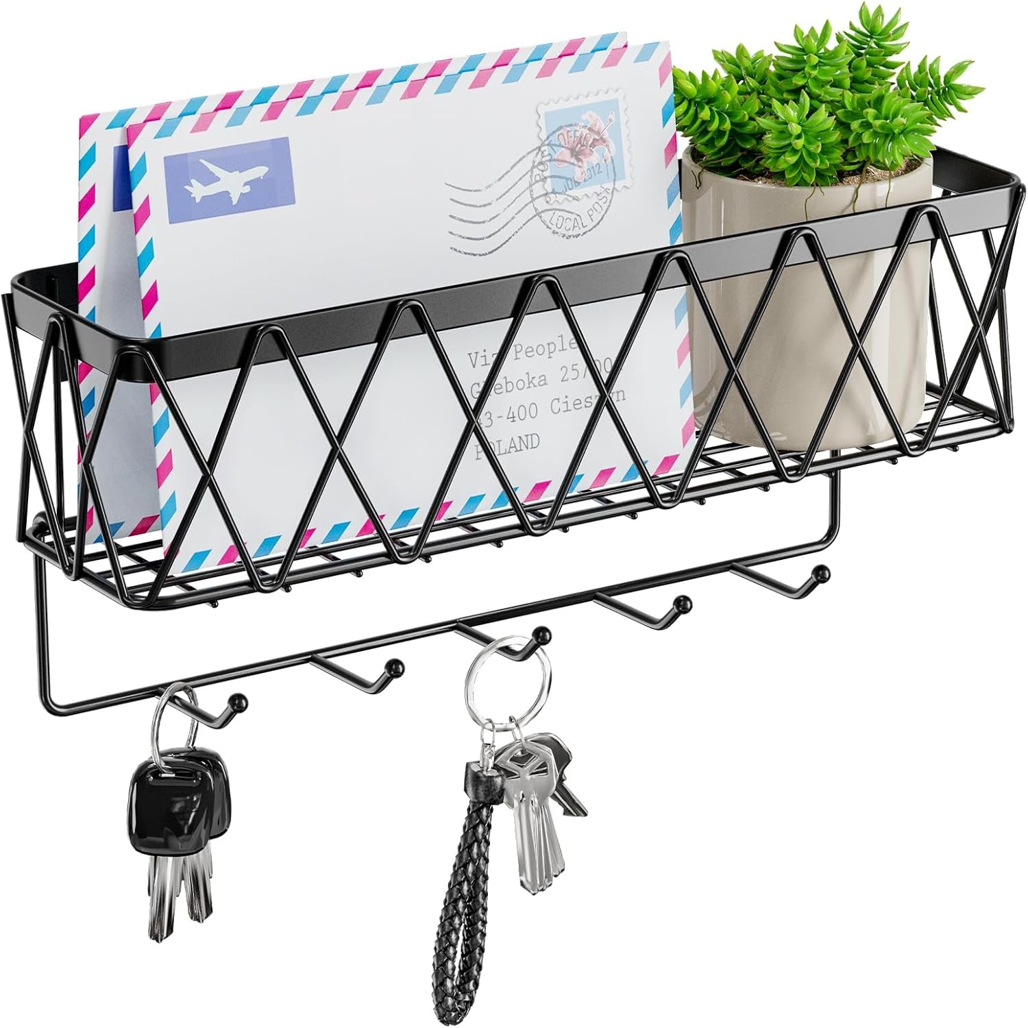 Wall Mounted Key Organizer – Hooks and Mail Holder