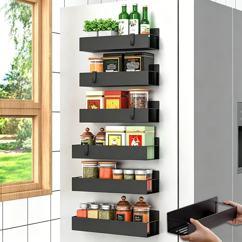 Fridge Magnetic Shelf with Hooks – Space-Saving Organizer