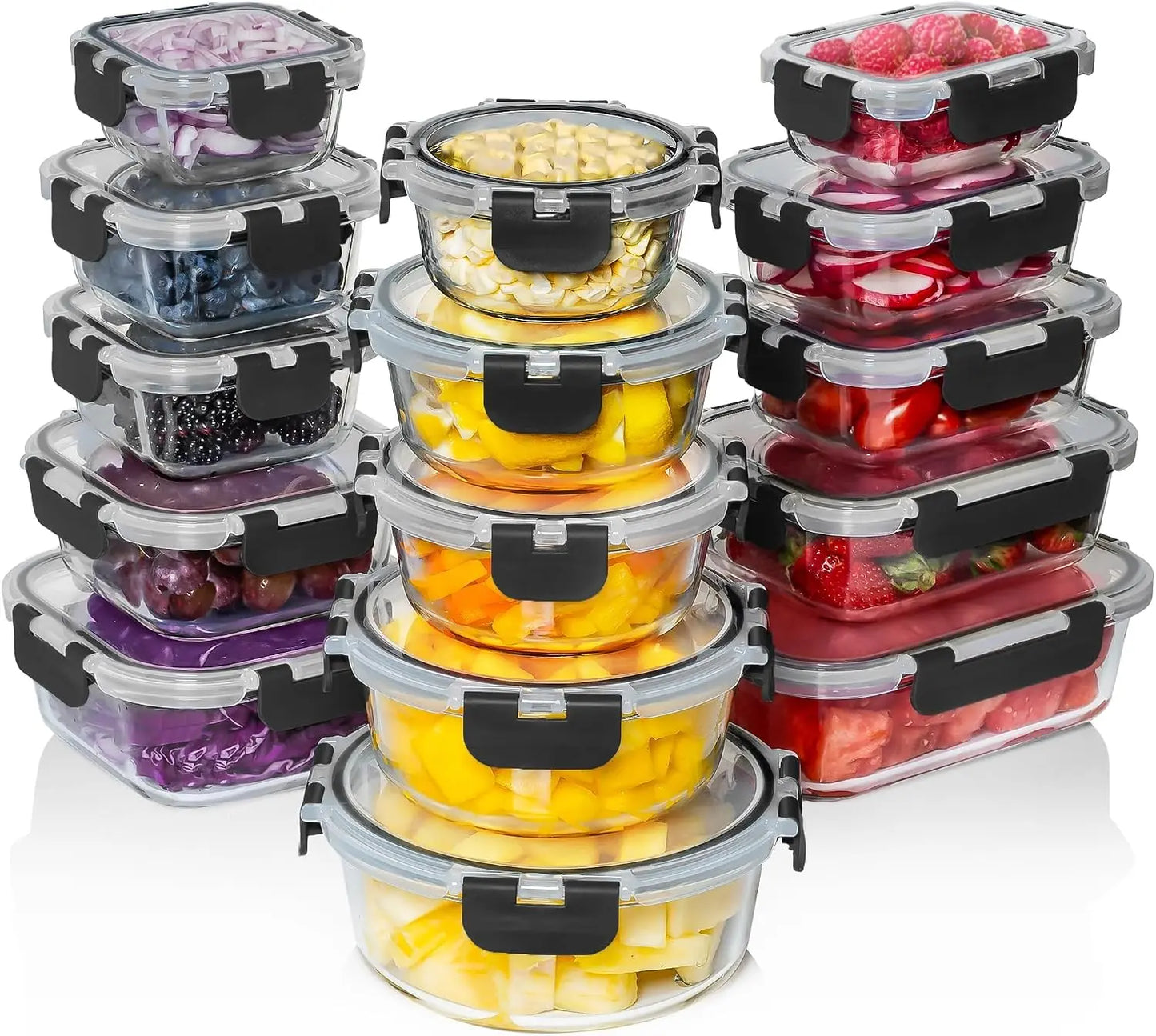 30-Piece Glass Containers for Fresh Food Storage & Lunches