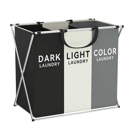 3-Section Laundry Hamper – Foldable Clothes Organizer Bin