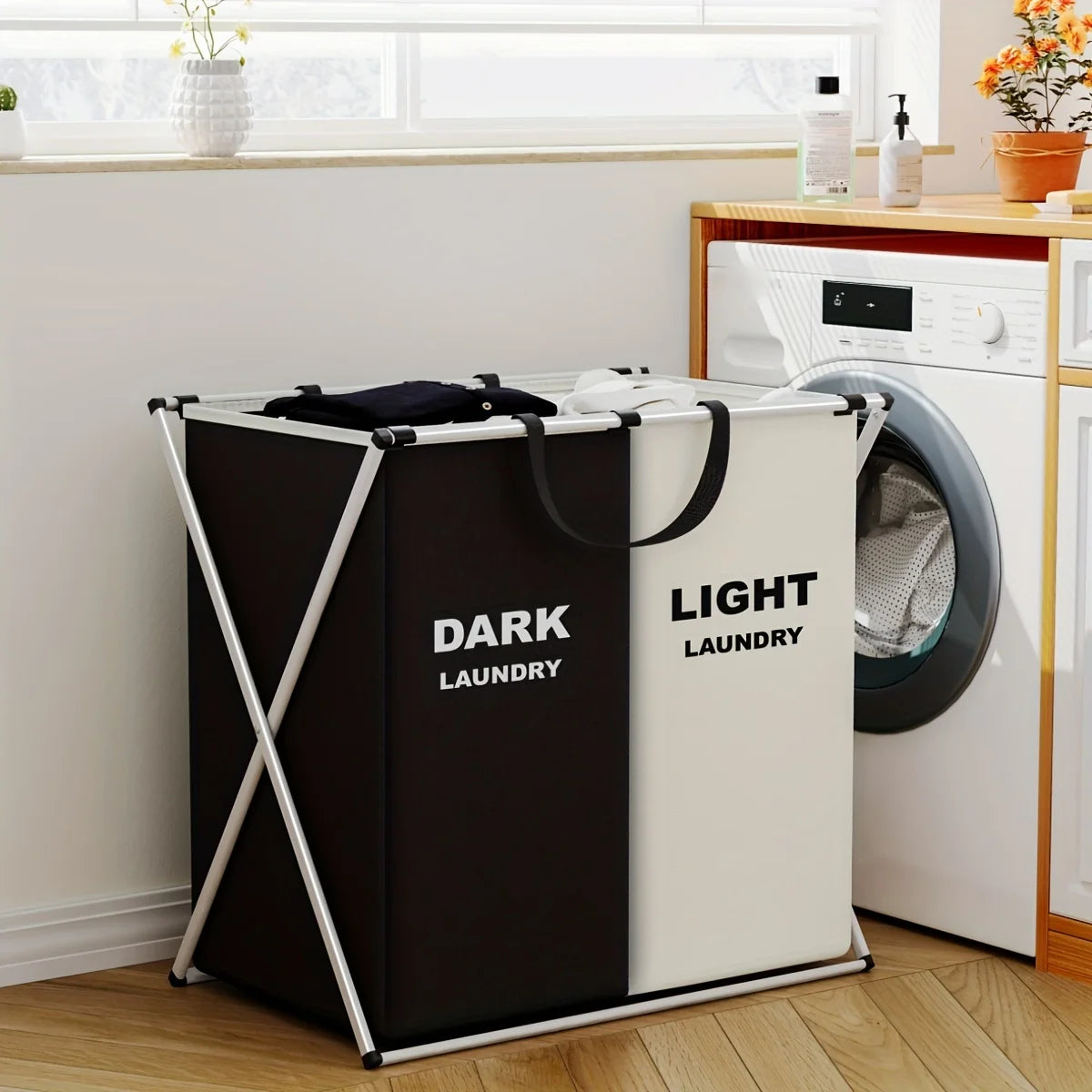 3-Section Laundry Hamper – Foldable Clothes Organizer Bin