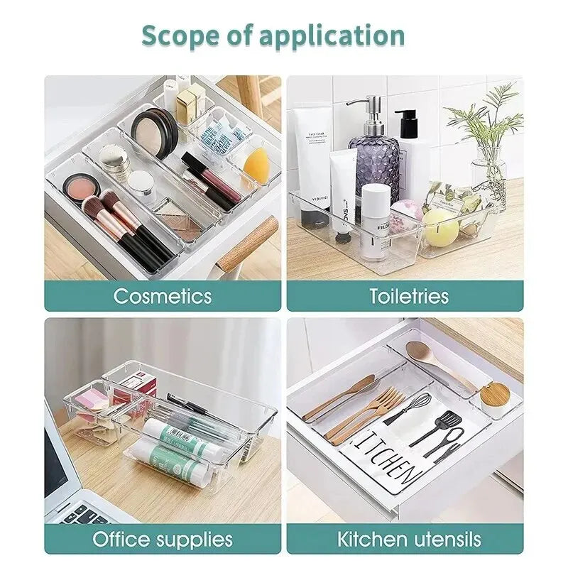 7-14 Piece Clear Makeup Organizer Set for Drawers & Desk