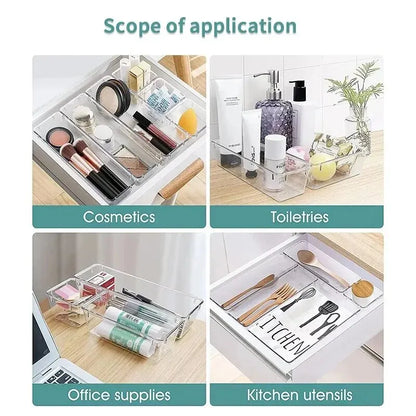 7-14 Piece Clear Makeup Organizer Set for Drawers & Desk