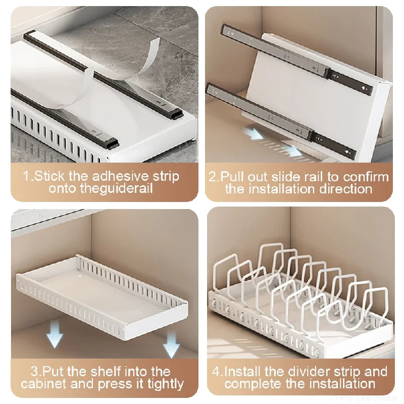 Pull-Out Pots and Pans Organizer with Adjustable Dividers