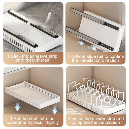 Pull-Out Pots and Pans Organizer with Adjustable Dividers