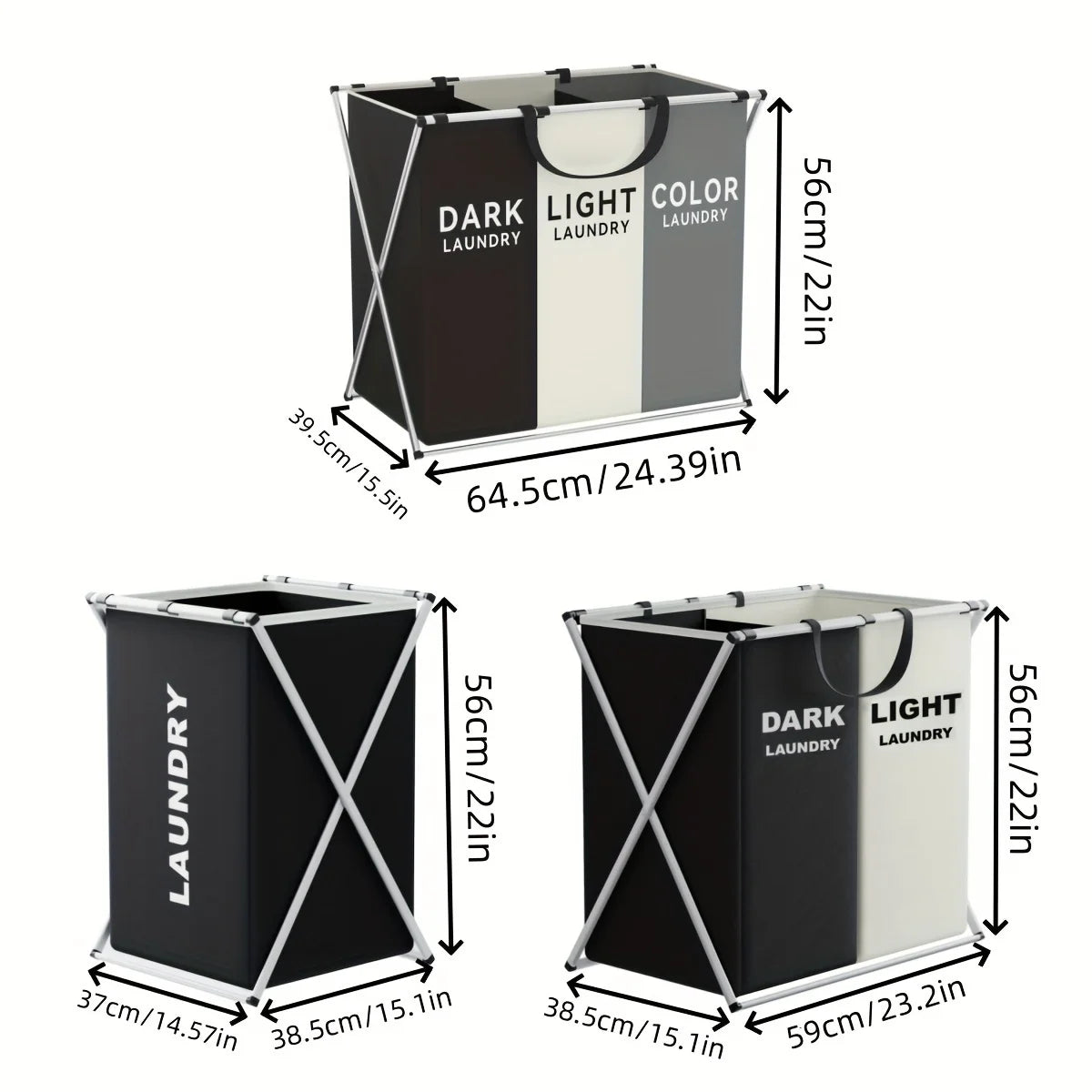 3-Section Laundry Hamper – Foldable Clothes Organizer Bin