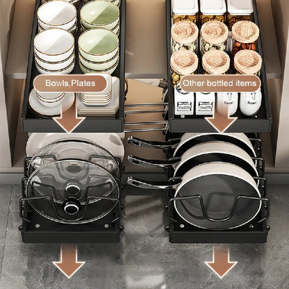 Pull-Out Pots and Pans Organizer with Adjustable Dividers