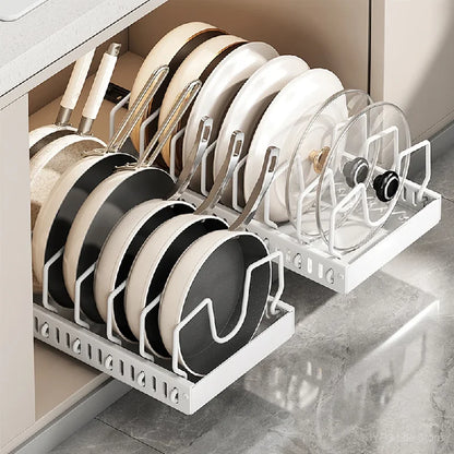 Pull-Out Pots and Pans Organizer with Adjustable Dividers