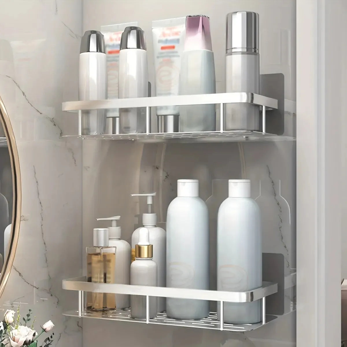 Wall Mounted Bathroom Shelf – No Drill Shower Organizer