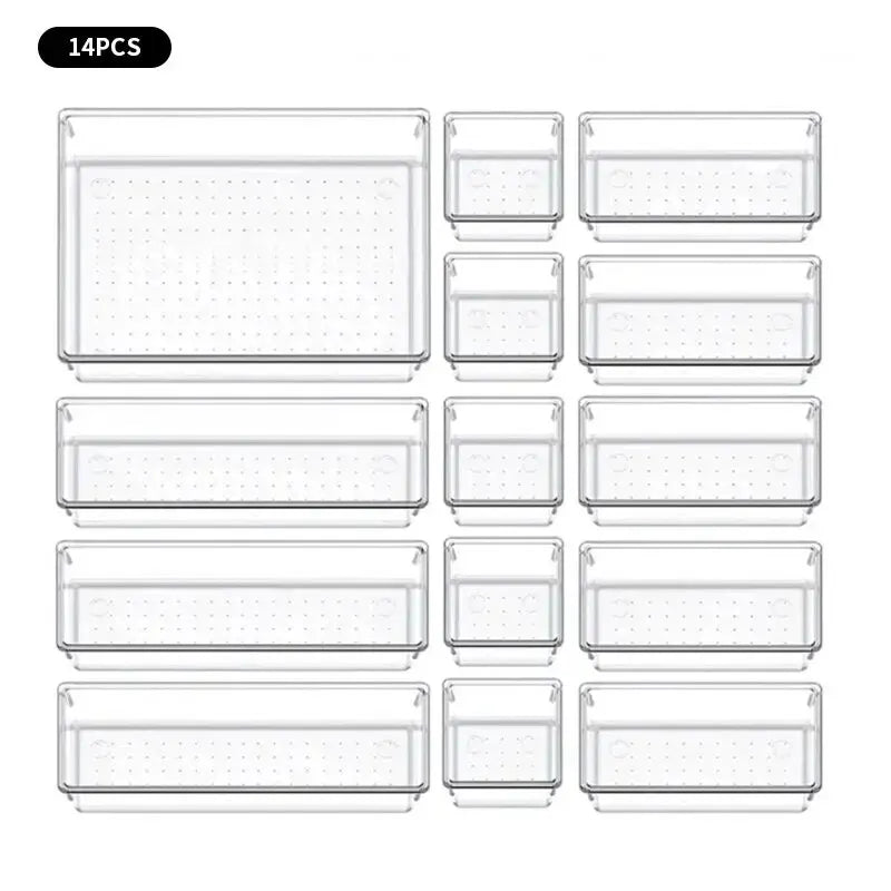 7-14 Piece Clear Makeup Organizer Set for Drawers & Desk