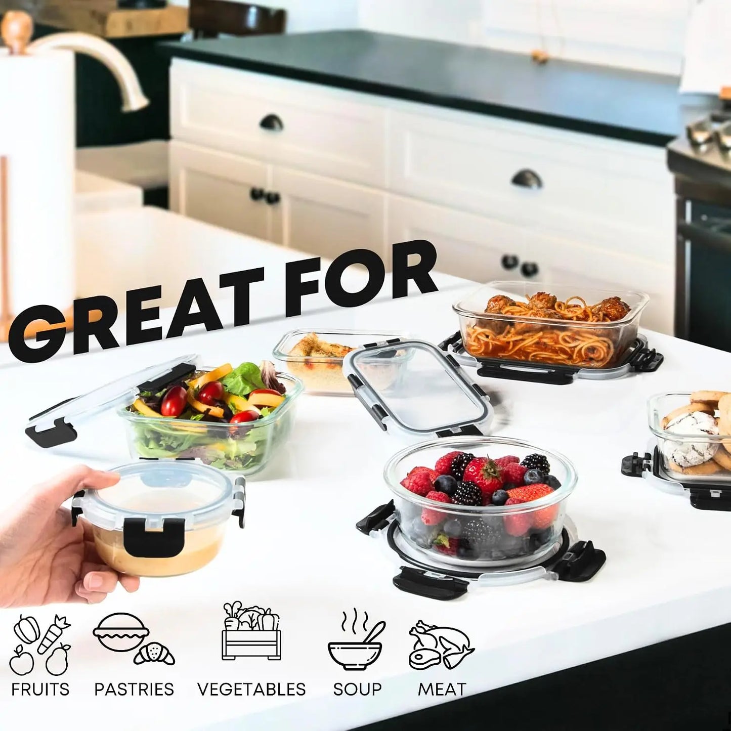 30-Piece Glass Containers for Fresh Food Storage & Lunches