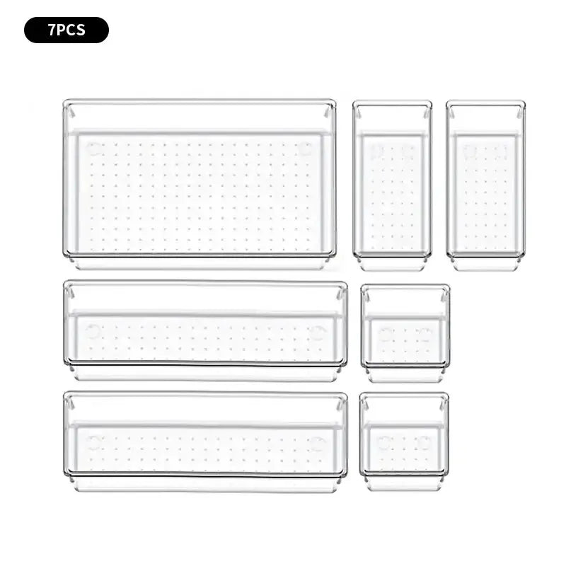 7-14 Piece Clear Makeup Organizer Set for Drawers & Desk