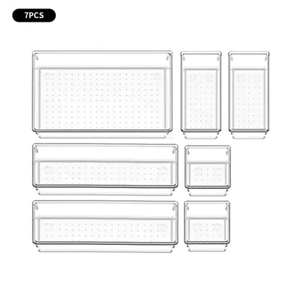 7-14 Piece Clear Makeup Organizer Set for Drawers & Desk
