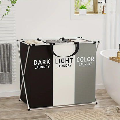 3-Section Laundry Hamper – Foldable Clothes Organizer Bin