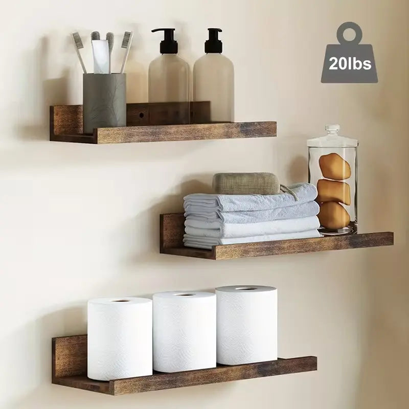 Wooden Floating Shelves Set – Easy Storage & Home Decor