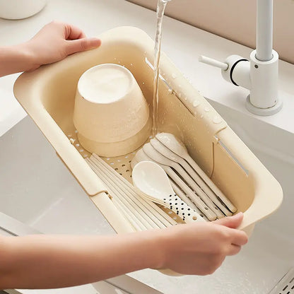 Collapsible Drain Basket, Kitchen Sink Strainer, Vegetable Wash Basket, Storage Rack, Fruit and Vegetable Drain Basket, Milky White, Draining Utensils,