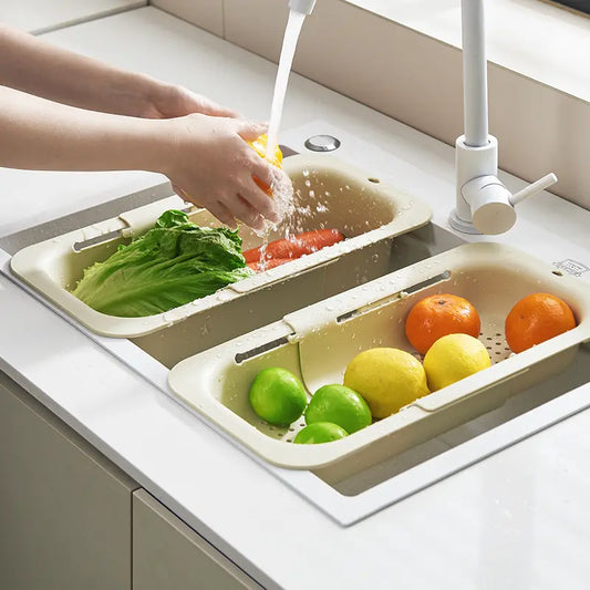 Collapsible Drain Basket, Kitchen Sink Strainer, Vegetable Wash Basket, Storage Rack, Fruit and Vegetable Drain Basket, Milky White, Draining Utensils,