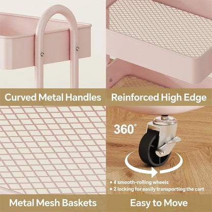 3-Tier Rolling Cart for Kitchen, Bathroom & Home Storage