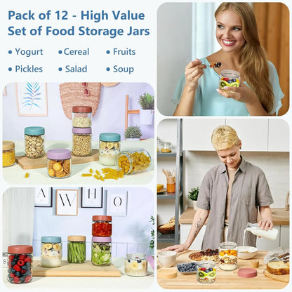 12-Pack Glass Jars for Breakfast Prep & Kitchen Organization