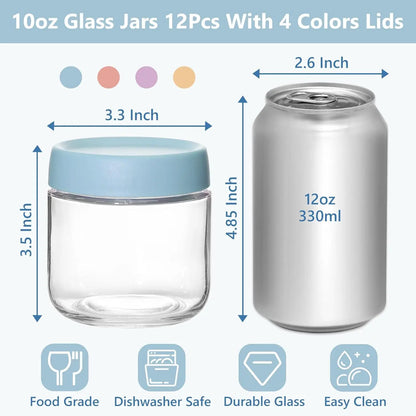 12-Pack Glass Jars for Breakfast Prep & Kitchen Organization
