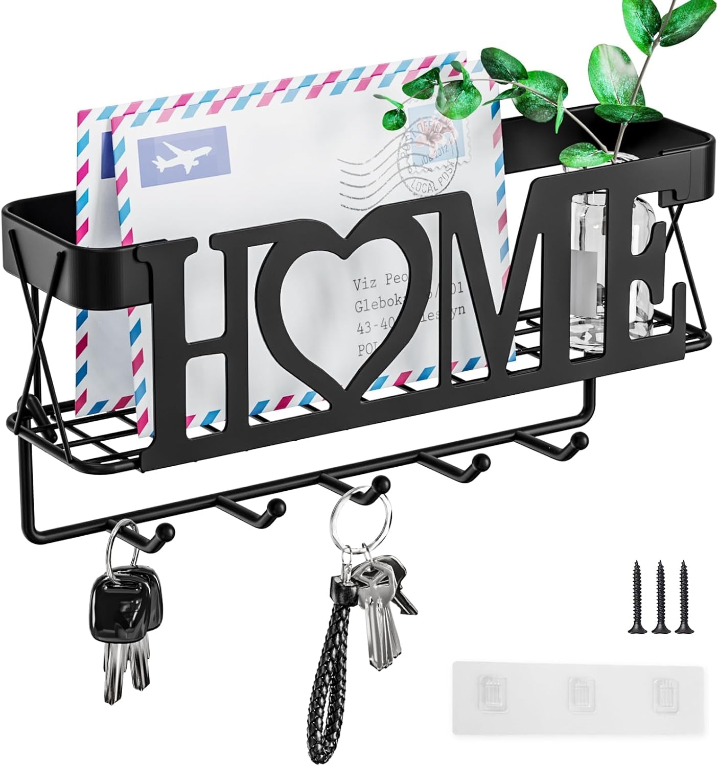 Wall Mounted Key Organizer – Hooks and Mail Holder
