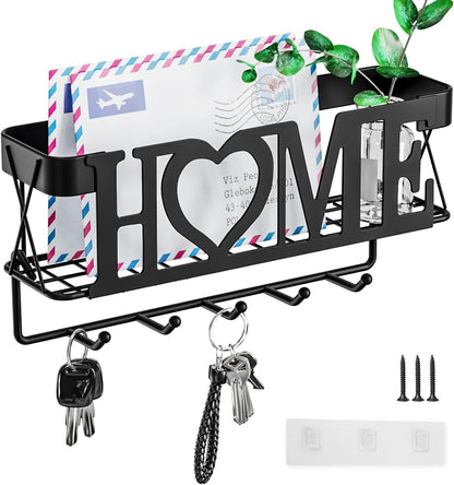 Wall Mounted Key Organizer – Hooks and Mail Holder